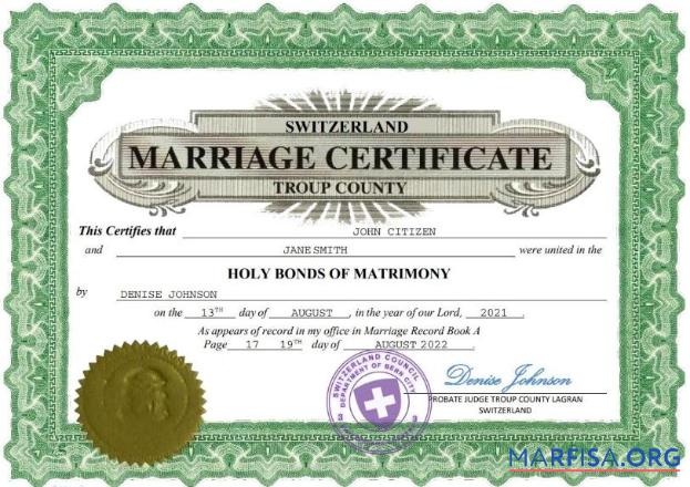 Realistic Switzerland marriage certificate Word and PDF template